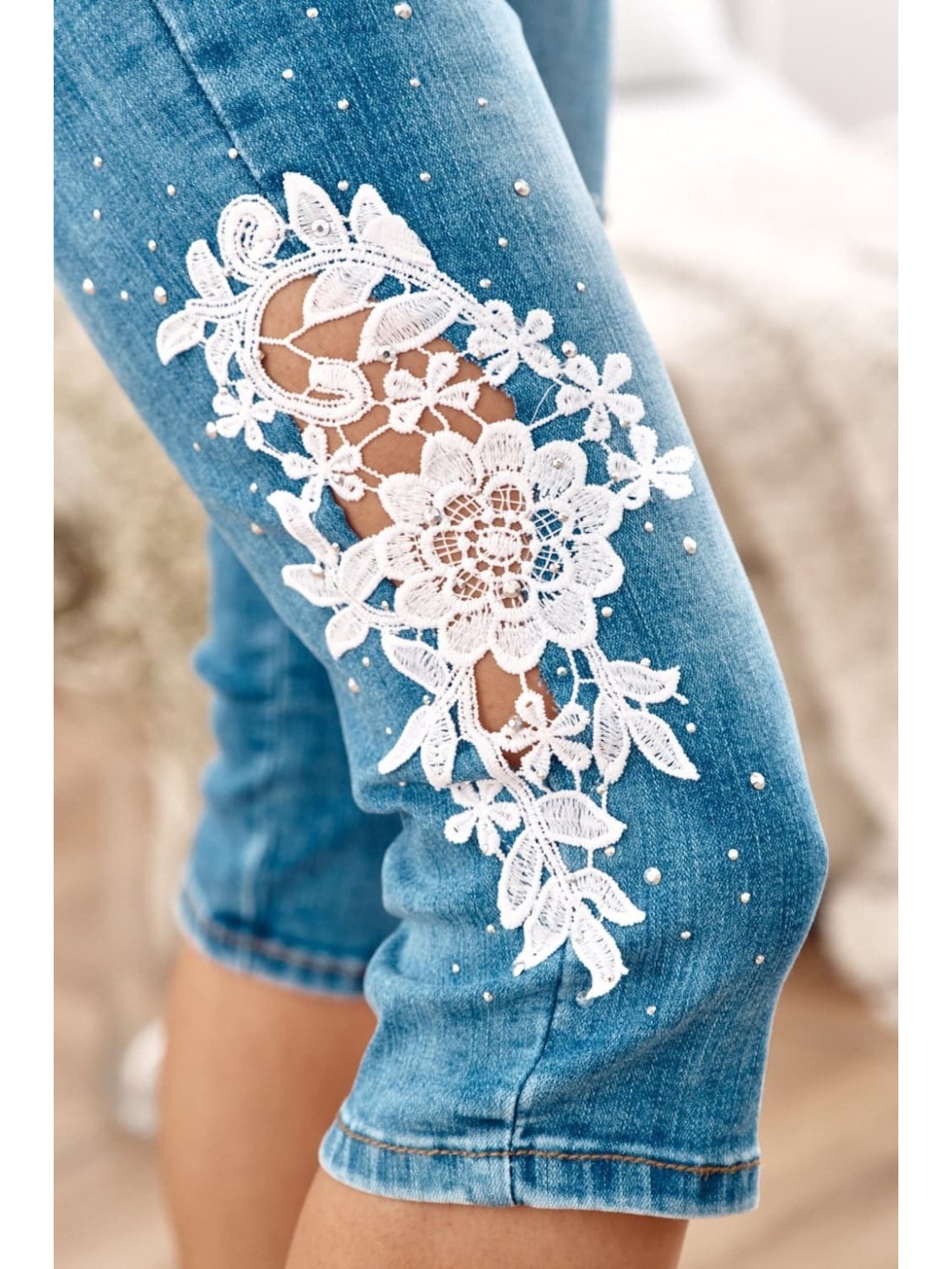 Short denim pants with lace 6253 - Online store - Boutique